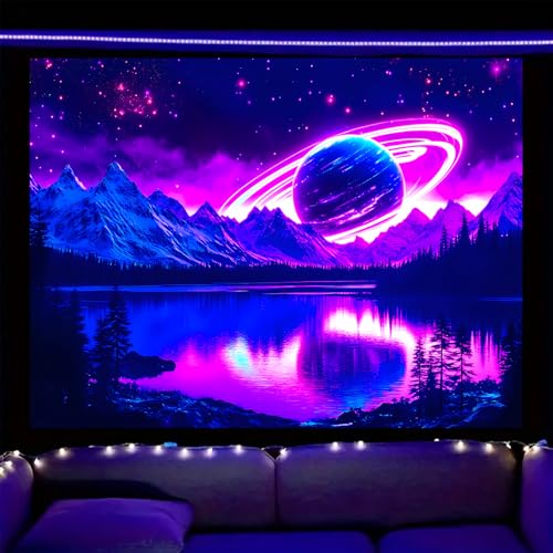 Image of Nuxovilar Galaxy Planet UV Reactive Tapestry, 59.05 inchx39.37 inch Polyester