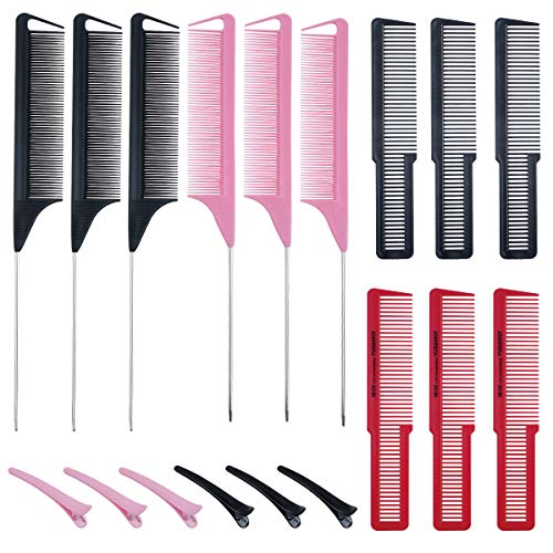 Professional 18 Pieces|Rat tail combs Parting combs Stainless Steel| Hair Cutting Comb,Hair Clips Alligator Styling Clips| for Men Women Girl Salon Supply
