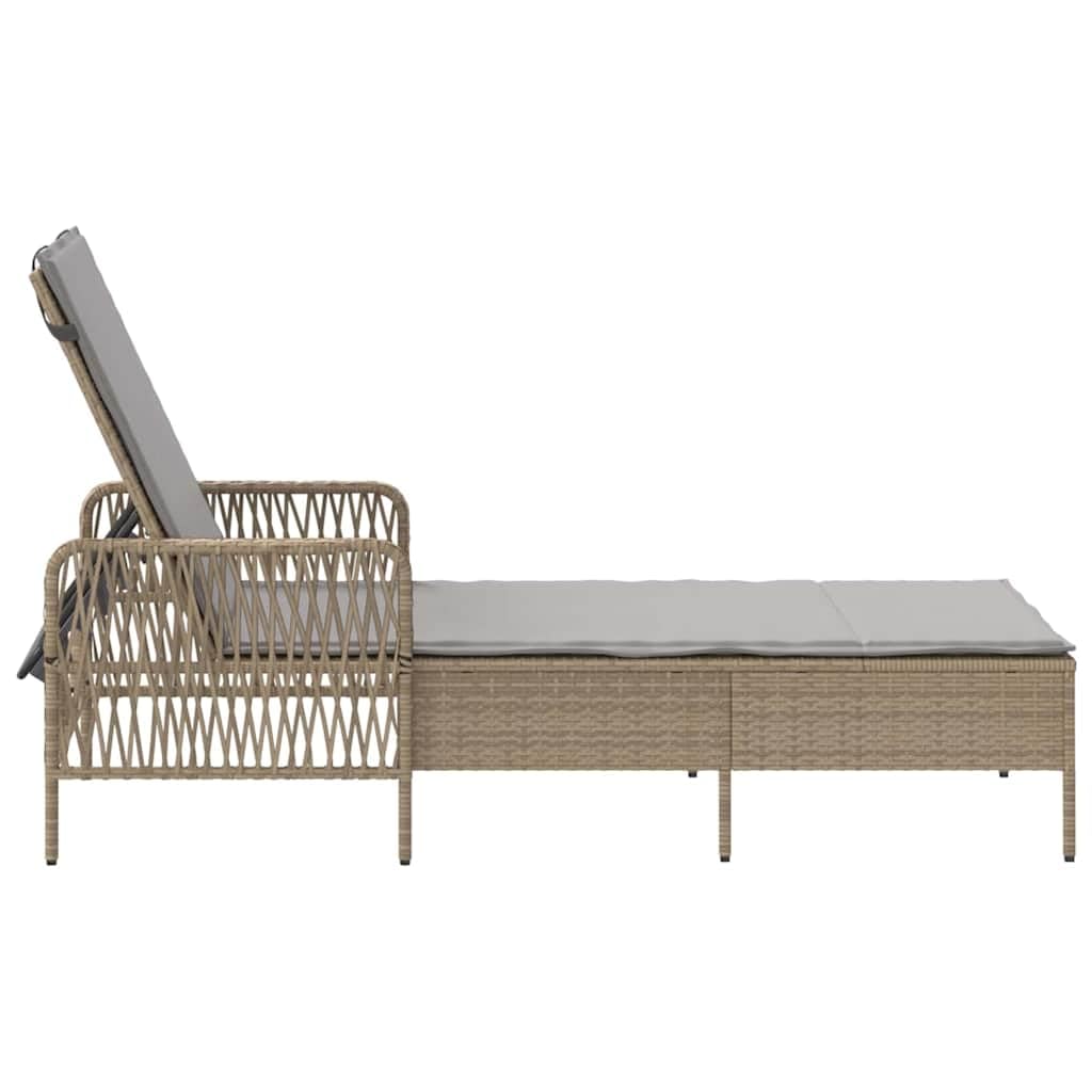 SYDE Leżanka beżowo-jasnoszara 200 x 55 x 92 cm polirattanowa | Regulowane oparcie, powlekana stal, zdejmowana pokrywa, do użytku na zewnątrz