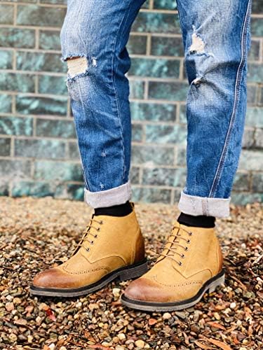 CALTO Men's Invisible Height Increasing Elevator Shoes - Light Brown Premium Leather Lace-up Lightweight Wing-tip Work Boots - 3 Inches Taller - S3652 - Size 10 D(M) US | Image 6