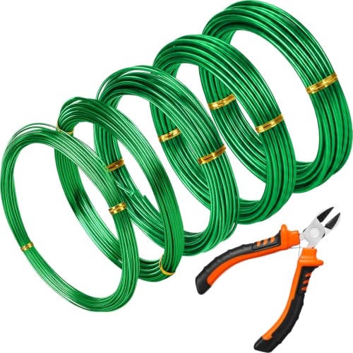 Mudder 5 Roll Bonsai Training Wire Aluminum 1/1.5/2/2.5/3mm Green