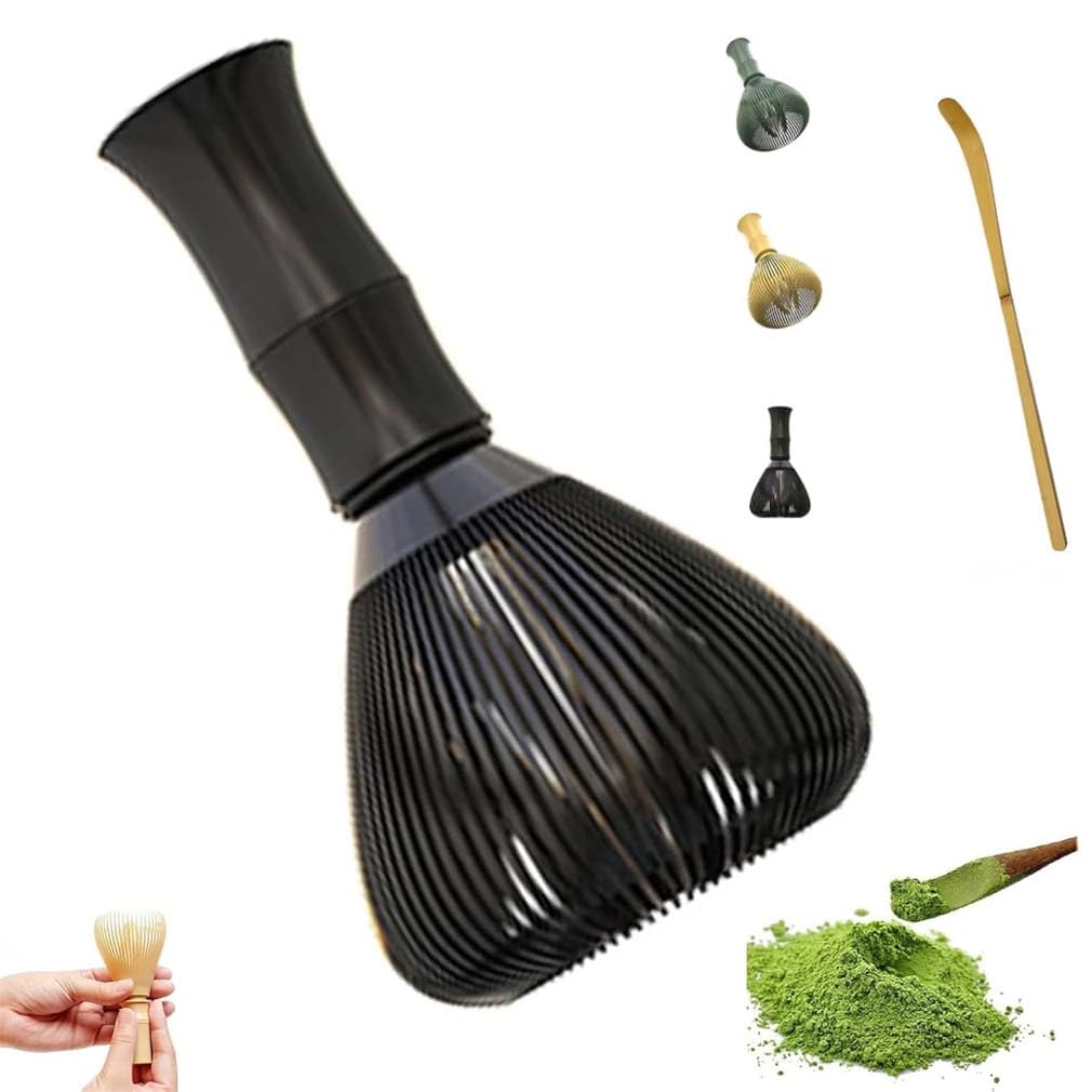 1 Set Silicone Matcha Whisk,Matcha Whisk Handmade Tea Powder Whisk,Matcha Green Tea Whisk Set,Matcha Green Tea Powder Reusable Powder Whisk,Matcha Whisk Set with Whisk Holder (Black)