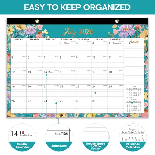 Image of Desk Calendar 2026-2027, 18-Month Calendar Runs from July 2026 to December 2027, Large 17 inch x 12 inch Monthly Desktop & Wall Calendar for Home & Office - Floral