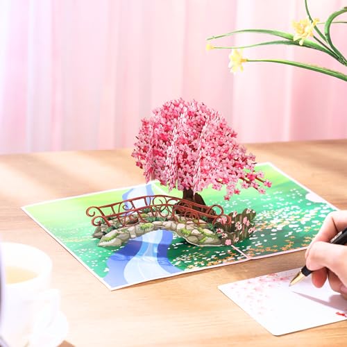 Image of Cherry Blossom Pop Up Card, 3D Popup Flower Birthday Card For Wife, Women