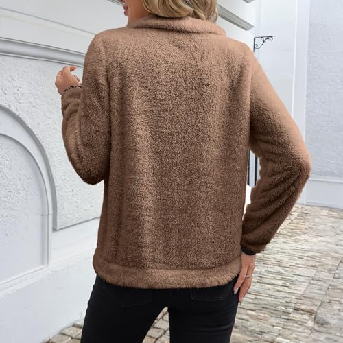 Rikbuig Brown Fleece Pullover Women Half Quarter Zip Oversized Sweatshirt - image 2