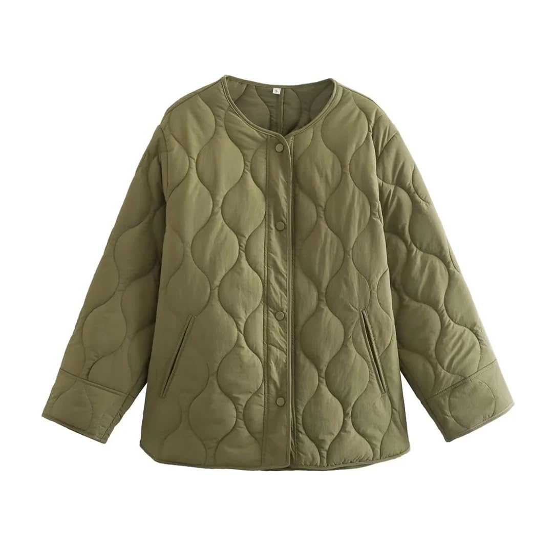 Abrigo acolchado ligero con cuello redondo para mujer, para invierno, holgado, acolchado, casual, ropa exterior coreana