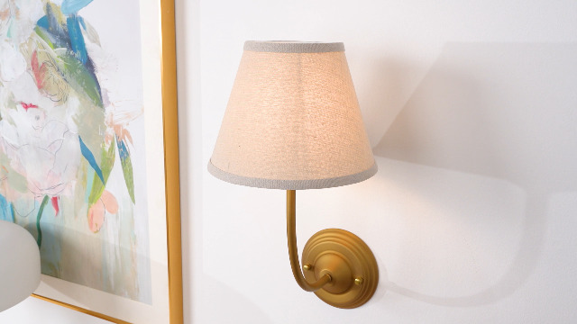 Image of Vintage Fabric Wall Sconce 8.66 inch Diam Linen Cloth Shade, E26 Hardwired Indoor 1-Light Wall Mounted Lamp Fixture for Living Room Bedroom Stairs Hallway