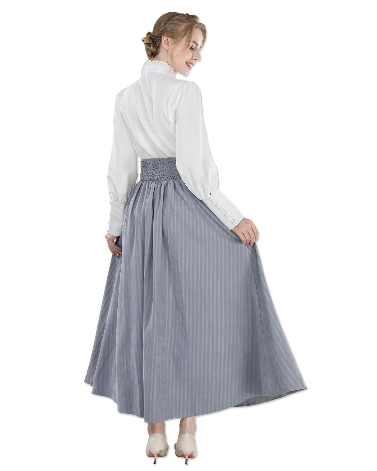 CR ROLECOS Victorian Dress for Women Edwardian Renaissance Costume Medieval Vintage 1800s Dresses, Grayish Blue L - Image 2