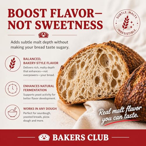 Image of Bakers Club Barley Malt Syrup 16oz - Authentic Malty Flavor for Bagels, Pretzels, Bread & Baked Goods - Enhances Crust, Color & Sweetness - Non-GMO, Traditional Malted Barley Syrup - Made in USA