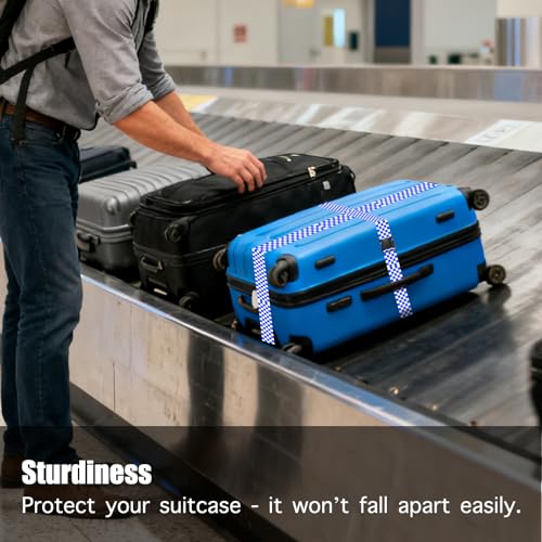 Image of Nuxovilar Luggage Straps Set for Suitcase 1.96x90.5in Polyester | Cargo Strap Travel Belt Security Buckle Band Sea Trip Casual Journey Daily Use (Blue Checkered)