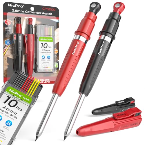 Nicpro Magnetic Construction Pencil, Mechanical Carpenter Pencils, 2 Pack