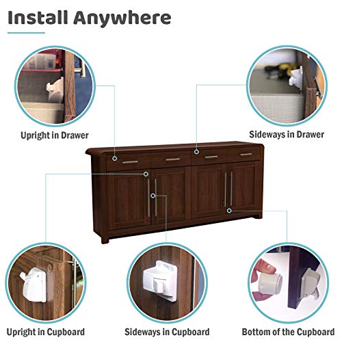 BABYGO Magnetic Child Safety Locks Cupboard, Cabinet & Drawer Lock, (10 Premium Locks, 2 Keys & 8 Free Corner Protectors) 30 Second Easy Install, No Screws, Protect Kids & Baby Proof Your Home!