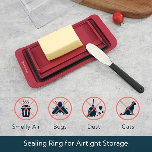 KITCHENDAO Airtight Butter Dish with Lid and Knife, Plastic Butter Holder for Countertop and Refrigerator, Keep Butter Fresh-Easy Scoop-Dishwasher Safe, Butter Tray for West/ East Coast Butter, Red by KITCHENDAO - Image 2