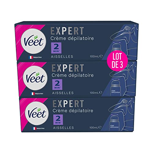 VEET Expert - Crema depilatoria para axilas con aplicador de cúpula, funciona en 2 minutos, 3 x 100 ml