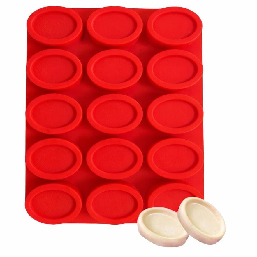 Silicone Soap Mold for Soap Making 15 Cavity Oval Shape Soap Mould Reusable Homemade Soap Making Mold (Pack of 1) (Multicolor) (Small Size - 50 Grams)