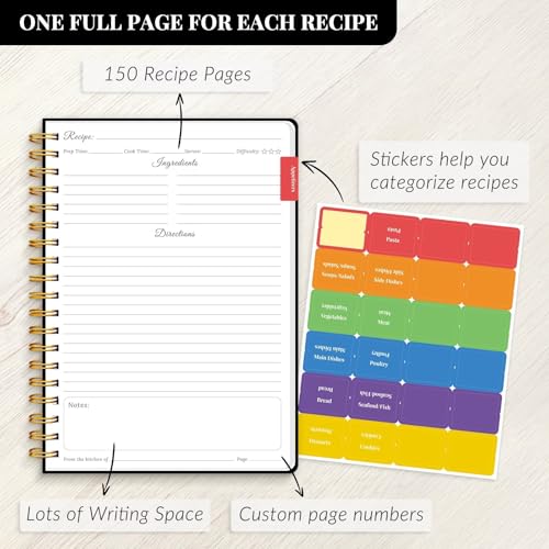 LuBudingJoy Blank Recipe Book to Write in Your Own Recipes. Sprial Hardcover Blank Cookbook, Recipe Journal Hold 130 Recipes(Black) - Image 5