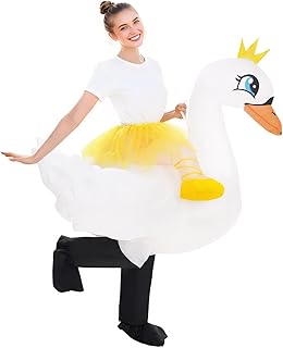 Inflatable Swan Costume for Adult - Blow Up White Swan With Mesh Skirts, Funny Ride on Animal Halloween Costume