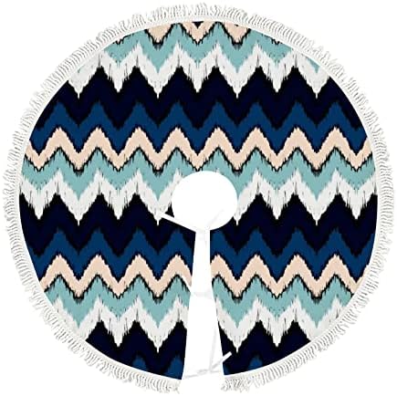 XOLLAR 48 inch Large Christmas Tree Skirt Mat Geometric Tribal Striped Pattern, Xmas Tree Decorations for Winter Party Holiday New Year with Tassels