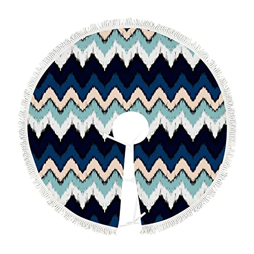 Xollar 48 Inch Large Christmas Tree Skirt Mat Geometric Tribal Striped Pattern, Xmas Tree Decorations For Winter Party Holiday New Year With Tassels #TOP9
