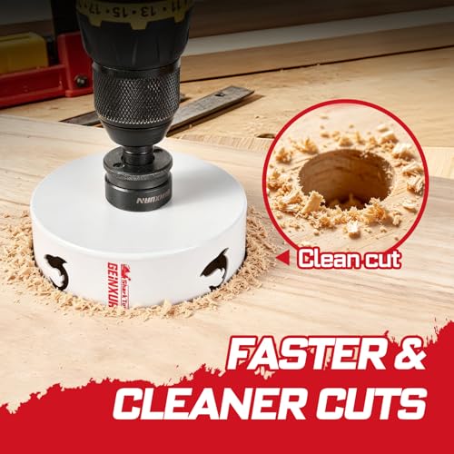 Geinxurn 5 in(127mm) Hole Saw Set, HSS Bi-Metal Hole Cutter with Arbor and Hex Wrench, 4PCS Hole Saw Kit for Wood, Drywall, PVC Boards, Thin Metal & Plastic by GEINXURN - Used condition - Image 6