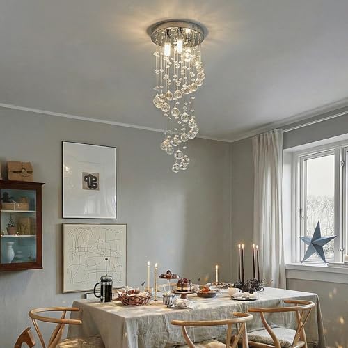 Image of 3-Lights Spairal Crystal Chandelier,Modern Raindrop Light Fixture Pendant Ceiling Mount Lamp Lighting Fixtures for LivingRoom, Bedroom, Bathroom D9 inch X H21.3 inch