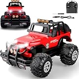 1/15 Scale Super Duty Radio Remote Control Jeep Vehicle Off Road Powerful Cross Country SUV All Terrain Car with Lights & Sounds, Great Gift for Kids ( Red )