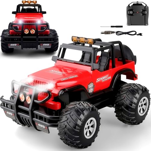 Remote Control Truck for Boys 4-7, High Speed Off Road 1:16 Pick-up Toys RC Car Monster Truck 2.4Ghz with LED Headlight Crawler for Kids