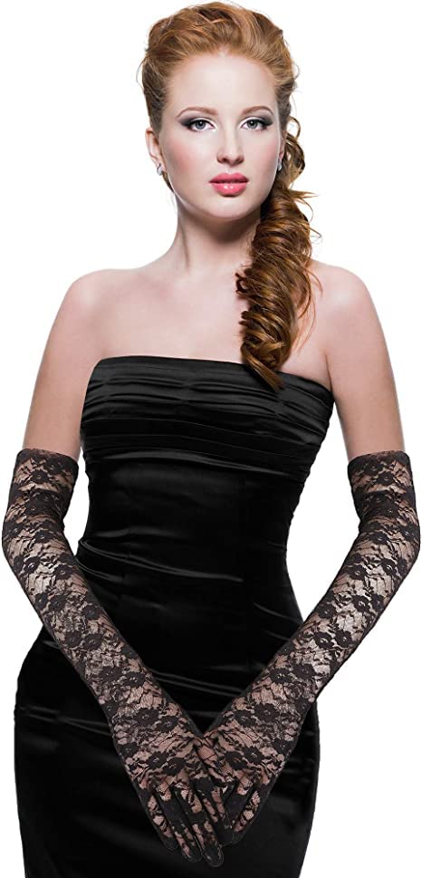 CHACKO Ladies Gloves Full Finger Bridal Long Gloves for Women_Black - Image 7 thumbnail