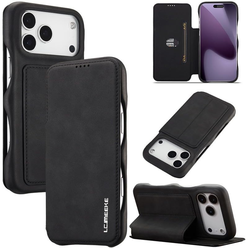 Étui iPhone 12 cuir noir fin anti-rayure avec rabat magnétique