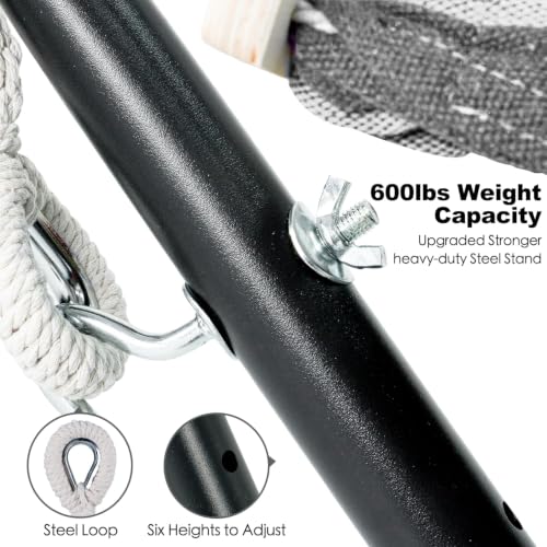 Image of GAFETE Double Hammock with Stand for Outside, Upgraded Spreader Bar, Heavy Duty Space Saving Steel Stand 2 Person, Side Pockets, Easy Assembly, 600lbs Weight Capacity, Indoor & Outdoor (Misty Falls)
