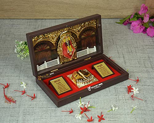 Goldgiftideas 24K Gold Plated Sai Baba Photo Frame With Charan Paduka, Indian Return Gift For Pooja, Sadguru Sai Wooden Momento Gift, Religious Frame For Worship #TOP2