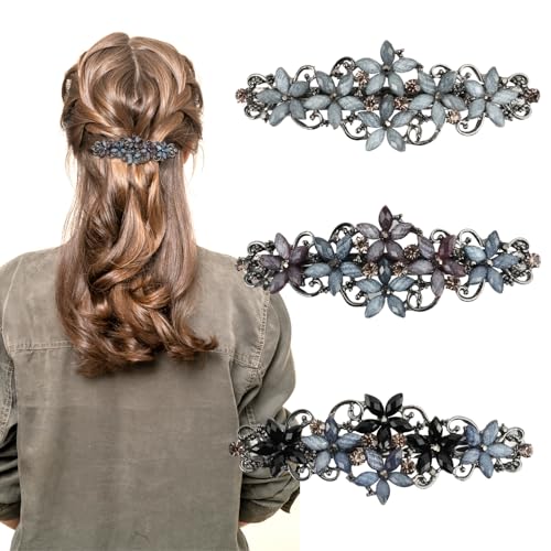 Amexo 3 Pezzi Fermagli Capelli Elegante per Donne Crystal Fiori Fermagli per Capelli Accessori per Capelli da Sposa Vintage Fermacapelli Francesi con Strass per Donne Ragazze