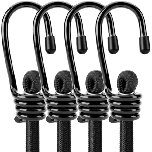Image of 4-Piece 24 Inch Bungee Cords with Hooks, Heavy Duty Outdoor Elastic Bungee Straps, Industrial Grade Bungee Cord for Securing Tarps, Luggage, Tents, Bikes or Garden Tidying