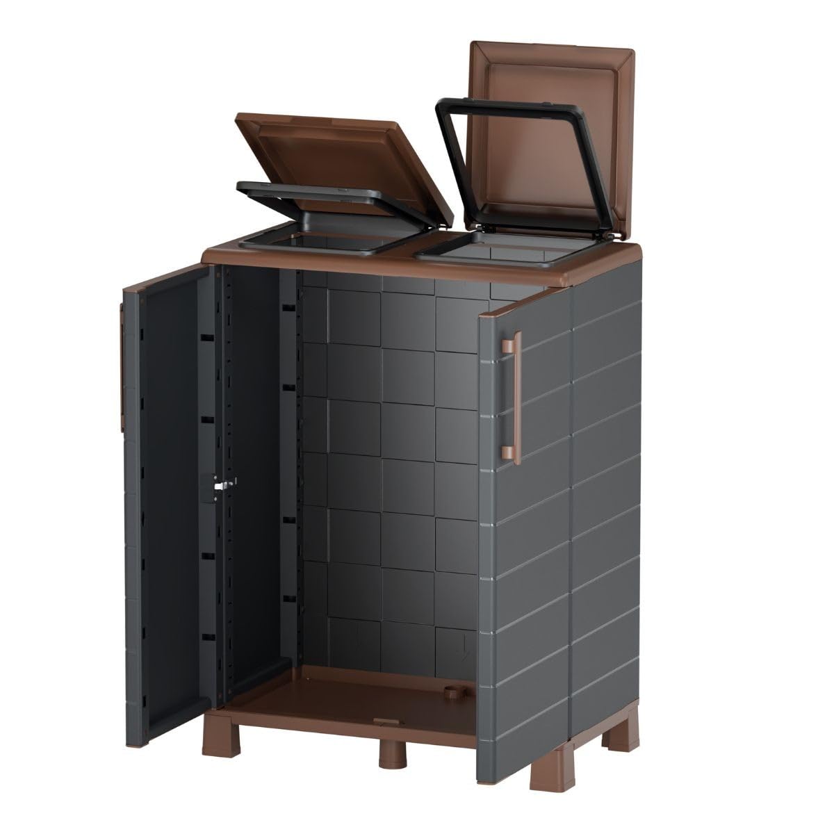 Art Plast - Abri Poubelles 2 Sacs Gris & Marron - Armoire Cache Poubelle de Tri Sélectif 68 x 37 x 90 cm Terrasse, Restaurant