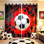 Loussiesd Football Curtain for Bedroom Living Room Kids Sports Darkening Drapes Women Men Red Black Soccer Ball Window Curtains Ball Game Window Treatments W46*L54