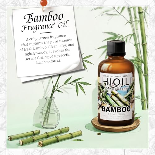 Image of HIQILI Bamboo Fragrance Oil for Candle & Soap Making - 1 Fl Oz | Suitable for Essential Oils Diffuser, DIY Room Air Fresheners, Long-Lasting New Car Scent, Graduated Dropper Included