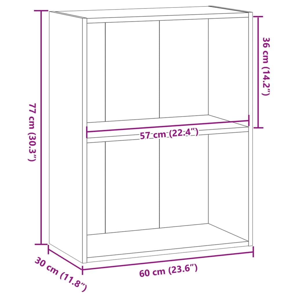 Bücherregal Artisan-Eiche aus Holzwerkstoff 60x30x77 cm freistehend mit Fächern, schmales Regalsystem für Wohnzimmer, Büro, Arbeitszimmer als Aufbewahrung, Raumteiler