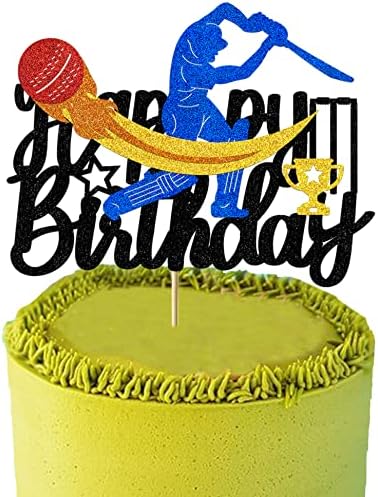 Vivicraft Cricket Birthday Cake Topper, 1 x Multi-colored Glitter Cricket, 6.3 x 4.9 Inch, Non-Toxic, For Boys & Girls Birthdays
