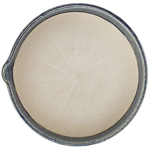 Tikusan Ceramic Ripple Ridge Mortar & Pestle (Suribachi & Surikogi) Set With Spout Made In Japan Mino Ware (Large, Blue) #TOP2