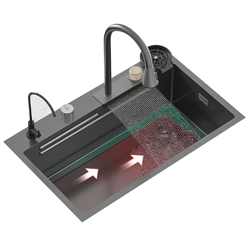 Évier de cuisine encastrable avec robinet noir pour réservoir d'eau intégré taille S