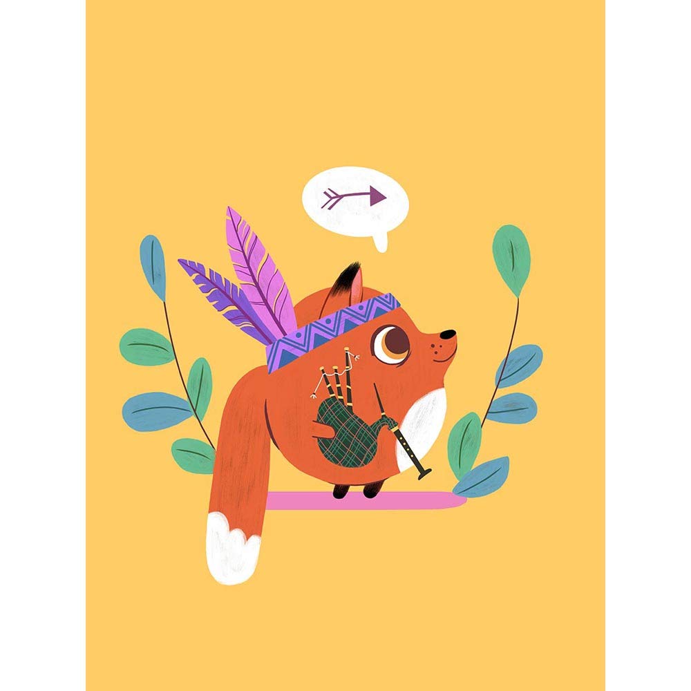 Wee Blue Coo Fox Bagpipes Native Unframed Wall Art Print Poster Home Decor Premium