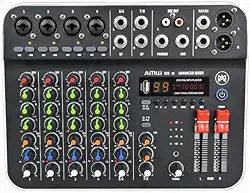 AMW SX8 v2 Mesa de Som, 8 Canais, 99 Efeitos DSP, USB-C, Interface de Áudio