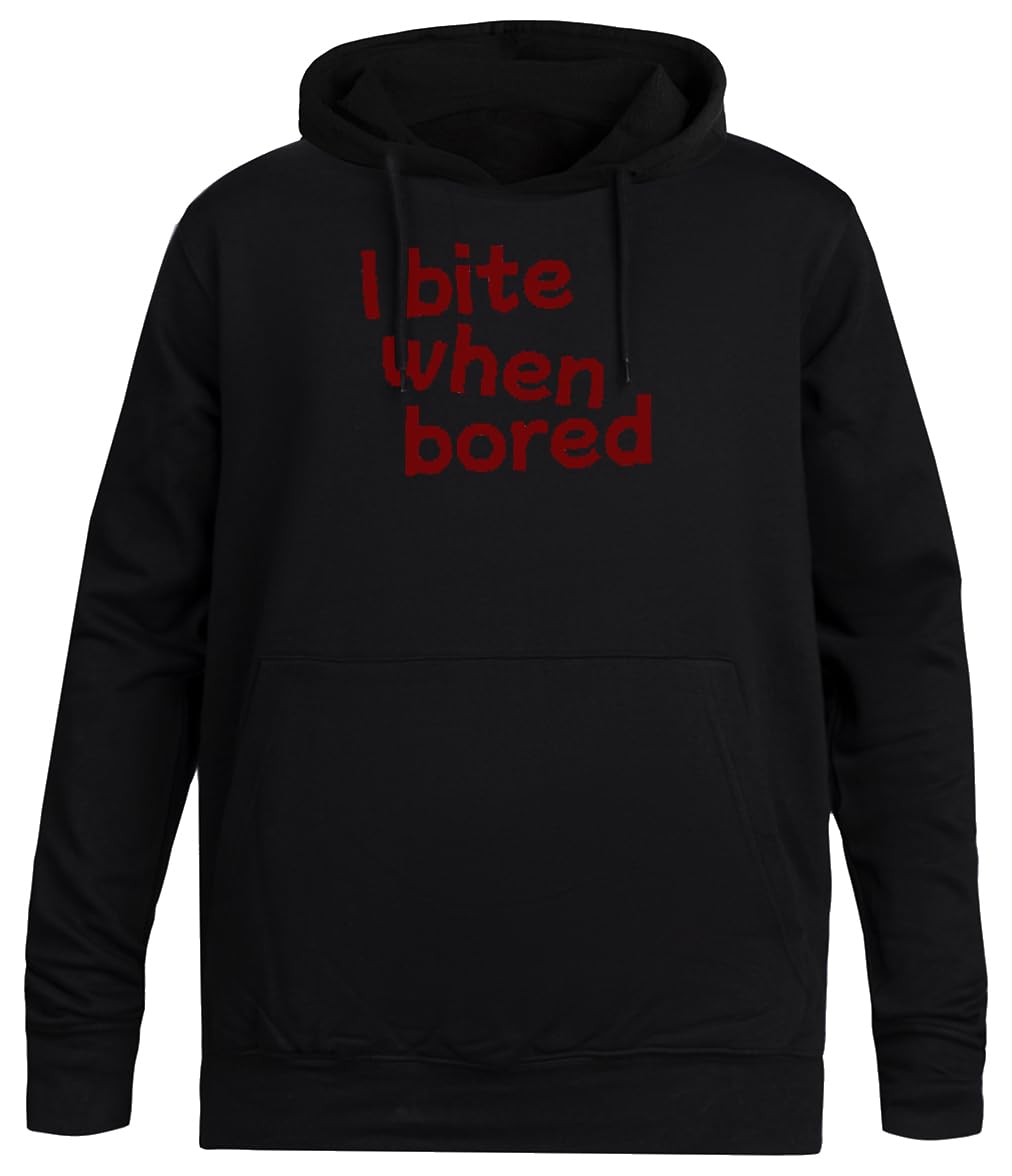 Diseño Juguetón Muerdo Cuando Me Aburro Sudadera con Capucha Negra Unisex Sin Género Unisex Black Hoodie Men Women