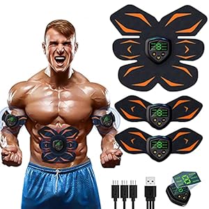 LEMENG Men’s EMS Trainingsgerät,Bauchmuskeltrainer, USB Wiederaufladbar bauchtrainermit 6 Modi & 9 Intensitäten, LTragbarer Muskelstimulator,für Bauch,Arm,Bein-Fitness Trainings Gang