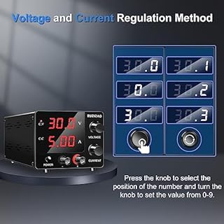 RUZIZAO Alimentatore da Banco 30V 5A, Alimentatore da Laboratorio Regolato con Manopola Encoder e LED Display a 3 Cifre, Mini Alimentatore Banco Regolabile, Alimentazione DC Regolabile da Banco
