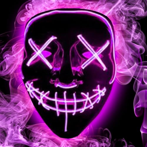 Jonami Mascara LED Halloween, Máscara la Purga LED, Máscara Facial Adulto, 3 Modos de Iluminación, Máscara de Terror para Fiesta de Disfraces Carnaval - Rosa