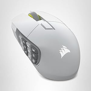 Corsair Scimitar Elite Wireless SE MMO PC Gaming Mouse 33,000 DPI, 16 Programmable Buttons, Key Slider, Elgato Virtual Stream Deck, 1,000Hz Polling, Up to 150-Hour Battery White