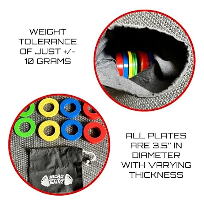 Micro Gainz Calibrated Fractional Weight Plates Set, 8 Piece Olympic Weight Plates Set with Bag, Designed for Olympic Barbells for Strength Training and Micro Loading, Made in USA
