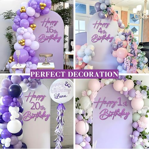 Image of Happy Birthday with 0-9 Numbers Sign for Backdrop - Glitter Felt Custom Age Happy Birthday Decal for Balloon Arch Birthday Decorations Baby Shower - Purple