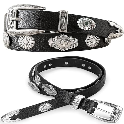 IZUS Western Belt for Women Men Oval-Concho Cowgilr Belts Faux-Leather Waist-Strap for Jeans3